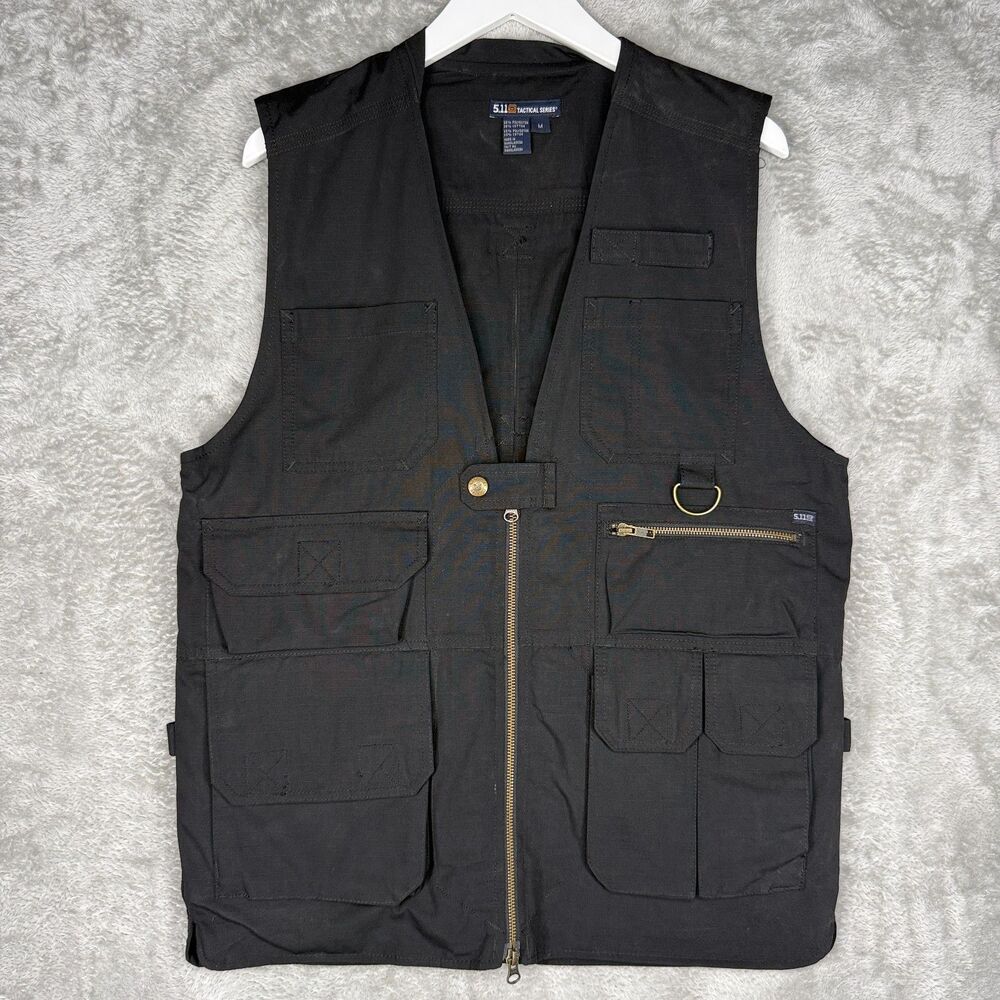 5.11 Tactical Vest Mens Medium Taclite Pro Series Black Canvas Ripstop Zip 80008